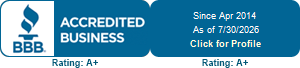 BBB Accredited Business A+ Rating since April 2014